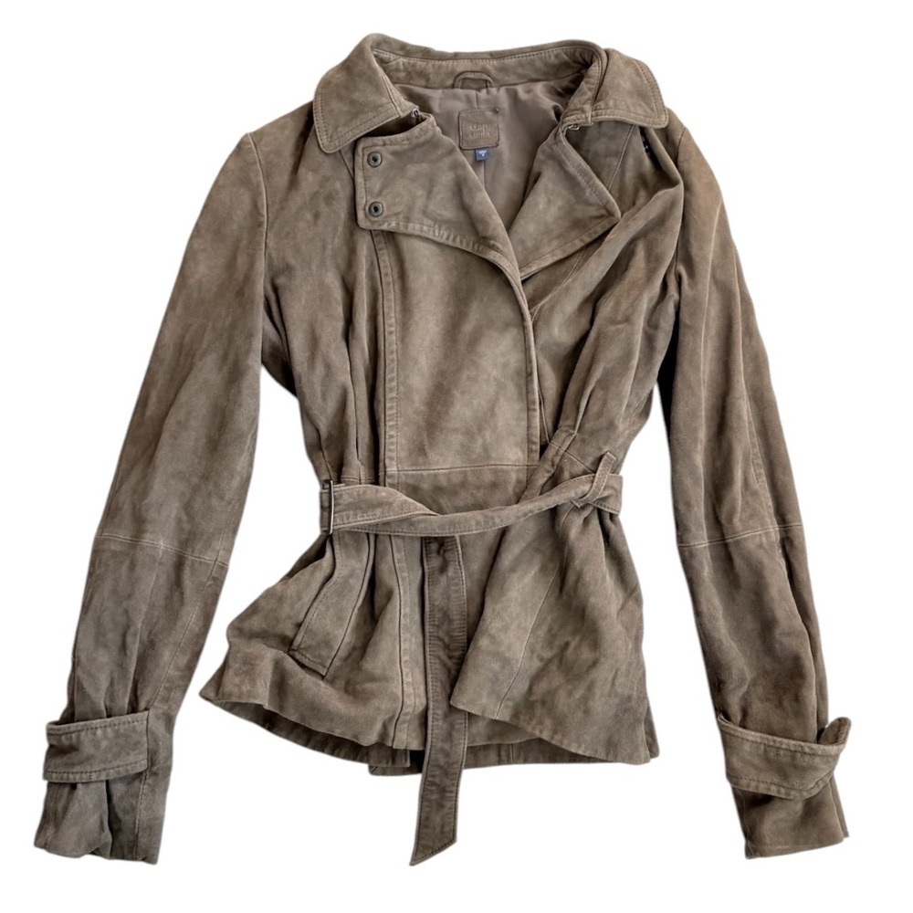 Gap Edition Dark Brown Genuine Leather Suede Belted Coat Jacket Small 854926-00